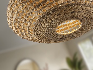 PENDUL NANA, 80 CM, ALB/NATURAL, DIN METAL SI RATAN, STIL MODERN - Img 4