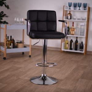 SCAUN DE BAR LEORA 2 NEW, NEGRU/CROM, STIL MODERN, TK - Img 1