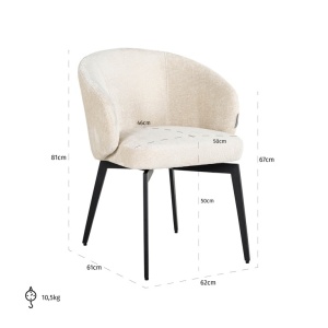 SCAUN DINING AMPHARA WHITE CHENILLE, BERGEN 900/NEGRU, S4594, CONFECTIONAT DIN 100% POLIESTER, SPUMA, LEMN SI OTEL INOXIDABIL, RICHMOND INTERIORS - Img 3