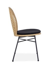 SCAUN TERASA K472, NATURAL/NEGRU, TAPITERIE DIN RATAN, STOFA SI PICIOARE DIN METAL, STIL MODERN - Img 2