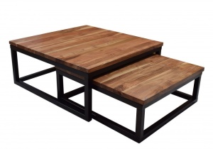 SET 2 MASUTE DE CAFEA, ELEMENTS, DIN LEMN SALCAM SI SUPORT METAL, COD 39578, ASPECT INDUSTRIAL - Img 5