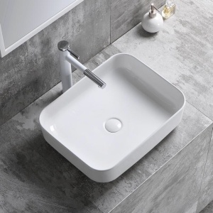 STOC 2 BUC!!! LAVOAR REA MODERN DEMI, SLIM, 51CM, ALB, MONTAJ PE BLAT, DIN CERAMICA, CALITATE SUPERIOARA, REA - Img 7