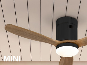 VENTILATOR SIROCO MINI, CU TELECOMANDA, 30 CM, NEGRU/NUC, DIN METAL SI LEMN, STIL MODERN - Img 2