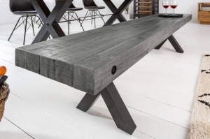 BANCA, THOR 200CM, COD 40445, METAL SI LEMN PIN GRI, DESIGN INDUSTRIAL - Img 2