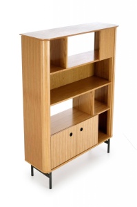 BIBLIOTECA SMART REG-2, STEJAR NATURAL/NEGRU, 153 CM, DIN MDF FURNIRUIT SI METAL, STIL VINTAGE - Img 4