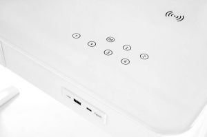 BIROU B52, CU FUNCTIE DE REGLARE A INALTIMII, ECRAN TACTIL SI PORT USB, ALB, DIN METAL SI STICLA, STIL MODERN - Img 3