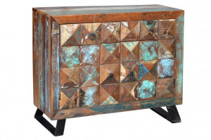 BUFET 100CM, MARO/MULTICOLOR, DIN LEMN MASIV RECICLAT SI METAL, GINER Y COLOMER - Img 2