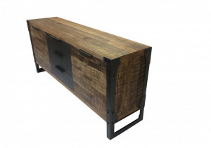 BUFET, FACTORY 180CM, COD 40550, DIN LEMN MANGO SI METAL, DESIGN RETRO - Img 2