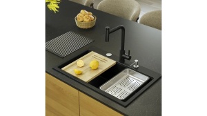 CHIUVETA BUCATARIE REA MARC 110 WORKSTATION, NEGRU/CROM, DIN GRANIT, CALITATE SUPERIOARA - Img 4