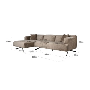 COLTAR DONOVAN CU 3 LOCURI + CANAPEA EXTENSIBILA STANGA, BERGEN 104 TAUPE CHENILLE, S5138, CONFECTIONAT DIN SPUMA, METAL SI 100% POLIESTER, RICHMOND INTERIOR - Img 4