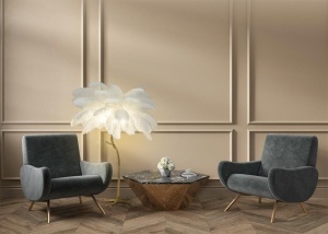 LAMPADAR TIFFANY 175, AURIU/ALB, CONFECTIONAT DIN OTEL INOXIDABIL SI PENE, STIL MODERN - Img 2