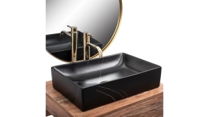 LAVOAR REA INGA, EFECT DE MARMURA NEAGRA MATA, 51 CM, DIN CERAMICA, CALITATE SUPERIOARA - Img 1