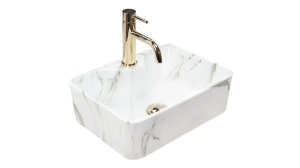 LAVOAR REA KELLY MINI, AIAX SHINY, EFECT DE MARMURA ALBA, 40 CM, DIN CERAMICA, CALITATE SUPERIOARA - Img 6