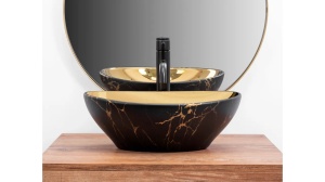 LAVOAR REA SOFIA, AURIU/EFECT DE MARMURA NEAGRA, 41 CM, DIN CERAMICA, CALITATE SUPERIOARA - Img 2