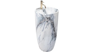 LAVOAR REA STATIV ANYA, GRANIT MAT, 84 CM, EFECT DE MARMURA ALBA MATA, DIN CERAMICA, CALITATE SUPERIOARA - Img 5