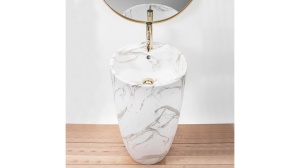 LAVOAR REA STATIV ANYA, LAVA MAT, 84 CM, EFECT DE MARMURA ALBA MATA, DIN CERAMICA, CALITATE SUPERIOARA - Img 2