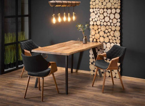 MASA DINING EXTENSIBILA DICKSON, STEJAR NATURAL/NEGRU, 120/180 CM, BLAT DIN MDF SI PICIOARE DIN METAL, STIL MODERN, HALMAR - Img 1