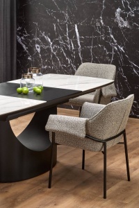 MASA DINING EXTENSIBILA OSMAN, ALB CU EFECT DE MARMURA/NEGRU, 160/220 CM, DIN CERAMICA SI METAL, STIL MODERN - Img 2