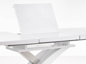 MASA DINING EXTENSIBILA SANDOR 2, ALB/CROM, 160/220 CM, BLAT DIN STICLA, MDF SI PICIOARE DIN METAL, STIL MODERN - Img 8