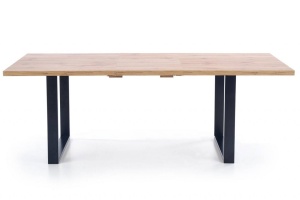 MASA DINING EXTENSIBILA VENOM, STEJAR WOTAN/NEGRU, 135/185 CM, BLAT DIN MDF LAMINAT SI PICIOARE DIN METAL, STIL VINTAGE - Img 6