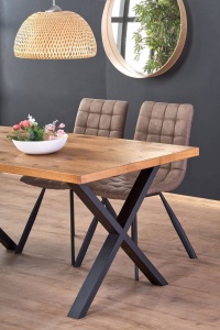 MASA DINING EXTENSIBILA XAVIER, STEJAR/NEGRU, 160/250 CM, BLAT DIN FURNIR NATURAL SI PICIOARE DIN METAL, STIL VINTAGE - Img 5