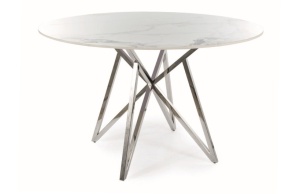 MASA DINING MURANO, 120 CM, EFECT DE MARMURA ALBA/CROM, BLAT DIN CERAMICA SI PICIOARE DIN METAL, STIL MODERN - Img 7