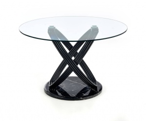 MASA DINING OPTICO, TRANSPARENT/NEGRU CU EFECT DE MARMURA, 122 CM, DIN STICLA SI METAL, STIL MODERN - Img 6