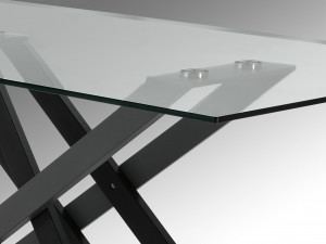 MASA DINING TAIMA, 180 CM, NEGRU MAT/GRI MAT/TRANSPARENT, BLAT DIN STICLA SI PICIOARE DIN METAL, STIL MODERN - Img 4