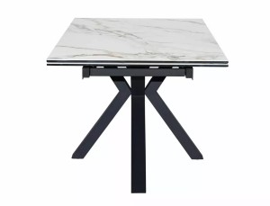 MASA EXTENSIBILA COLUMBUS, EFECT DE MARMURA ALBA/NEGRU MAT, 160/240 CM, DIN STICLA SECURIZATA, CERAMICA SI METAL, STIL MODERN - Img 4