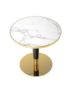 MASA LIVING MORATA, CU EFECT DE MARMURA ALBA/NEGRU/AURIU, 79 CM, BLAT DIN CERAMICA SI PICIOR DIN METAL, STIL MODERN - Img 5
