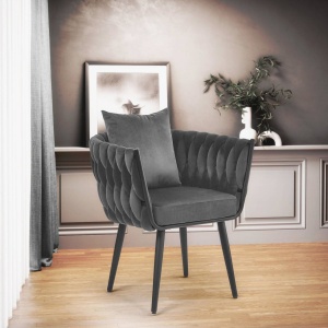 SCAUN CONFORTABIL AVATAR 2, GRI/NEGRU, TAPITERIE DIN CATIFEA SI PICIOARE DIN METAL, STIL MODERN - Img 1