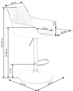SCAUN DE BAR H103, GRI/NEGRU, TAPITERIE DIN CATIFEA SI PICIOARE DIN METAL, STIL MODERN - Img 6