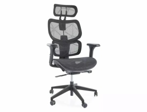 SCAUN DE BIROU PIVOTANT DEVON, NEGRU/NEGRU, TAPITERIE DIN PLASA SI PICIOR DIN PLASTIC, STIL MODERN - Img 1