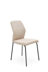 SCAUN DINING K461, BEJ/NEGRU, CU TAPITERIE DIN STOFA SI PICIOARE DIN METAL, STIL MODERN - Img 1