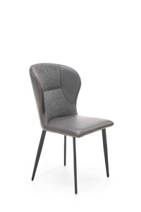 SCAUN DINING K466 GRI INCHIS/NEGRU, CU TAPITERIE DIN TEXTIL, PIELE ECOLOGICA SI METAL, STIL MODERN, HALMAR - Img 1
