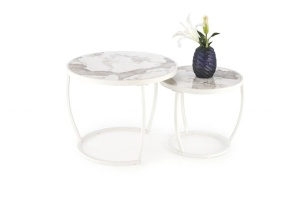 SET 2 MASUTE DE CAFEA INES, EFECT DE MARMURA BEJ/ALB, DIN MARMURA SI METAL, STIL MODERN - Img 1