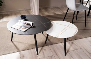 SET 2 MASUTE DE CAFEA KORA A, EFECT DE MARMURA NEGRU-ALB/NEGRU MAT, DIN CERAMICA SI METAL, STIL MODERN, SIGNAL - Img 2