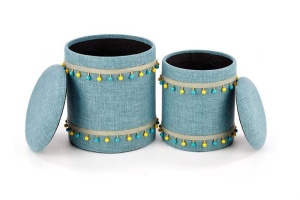 SET 2 TABURETI GRADO, CU SPATIU DE DEPOZITARE, ALBASTRU/MULTICOLOR, DIN STOFA, STIL MODERN - Img 2