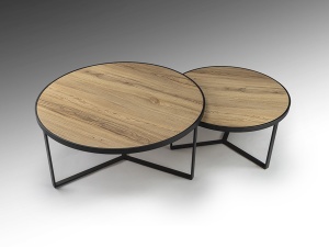 SET MASUTE DE CAFEA NAIRA, 91/71 CM, EFECT DE LEMN/NEGRU MAT, BLAT DIN MDF LAMINAT SI PICIOARE DIN METAL, STIL MODERN - Img 5