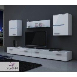 SET MOBILIER LIVING ALB O COMODA + 2 DULAPURI + UN RAFT BREMEN - DESIGN MODERN - Img 1