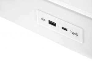 BIROU B52, CU FUNCTIE DE REGLARE A INALTIMII, ECRAN TACTIL SI PORT USB, ALB, DIN METAL SI STICLA, STIL MODERN - Img 4