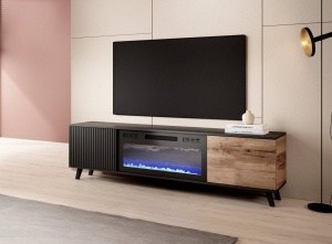 COMODA TV RANDOM RTV-K+SEMINEU, 180X52 CM, STEJAR WOTAN/NEGRU, DIN MDF FURNIRUIT, POLIPROPILENA SI METAL, STIL MODERN - Img 1