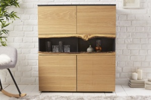 DULAP LIVING WILD OAK 100CM, COD 40066, LEMN MASIV SI MDF, STEJAR/GRI - Img 7
