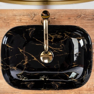 LAVOAR REA BELINDA, 46,5 CM, EFECT DE MARMURA NEAGRA, DIN CERAMICA, CALITATE SUPERIOARA - Img 2