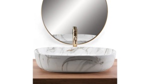 LAVOAR REA CLEO, SHINY AIAX, 60,5 CM, EFECT DE MARMURA ALBA, DIN CERAMICA, CALITATE SUPERIOARA - Img 2