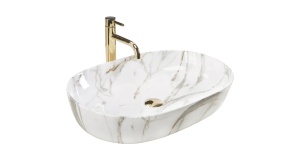 LAVOAR REA CLEO, SHINY AIAX, 60,5 CM, EFECT DE MARMURA ALBA, DIN CERAMICA, CALITATE SUPERIOARA - Img 4