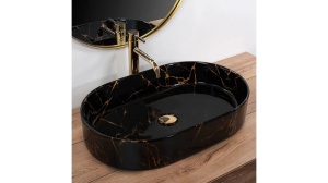 LAVOAR REA NADIA, EFECT DE MARMURA NEAGRA, 61 CM, DIN CERAMICA, CALITATE SUPERIOARA - Img 1