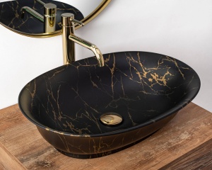 LAVOAR REA ROMA, EFECT DE MARMURA NEAGRA MATA, 56 CM, DIN CERAMICA, CALITATE SUPERIOARA - Img 1