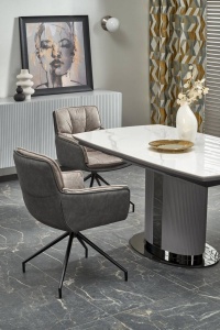 MASA DINING EXTENSIBILA DANCAN, CU EFECT DE MARMURA ALBA/GRI/NEGRU, 160/220 CM, DIN CERAMICA SI METAL, STIL MODERN - Img 2