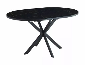 MASA DINING EXTENSIBILA GASTON, 100/135 CM, EFECT DE MARMURA NEAGRA/NEGRU, BLAT DIN MDF SI PICIOARE DIN METAL, STIL MODERN - Img 3